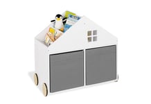 Pinolino Bibliothèque roulante pour Enfants 'Hus', Blanc; Laqué à l'intérieur : MDF, laqué Blanc, L 75 cm, P 40 cm, H 69 cm, 6 Compartiments