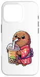 iPhone 16 Pro Kiwi Bird Drinking Bubble Tea Japanese Kimono Case