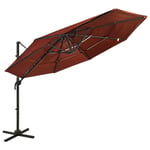 Parasol med aluminiumsstang i 4 niveauer 3x3 m terrakotta