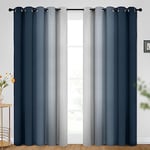 SimpleHome Ombre Room Darkening Curtains for Bedroom, Gradient Navy Blue to Grey White Light Blocking Thermal Insulated Grommet Window Curtains/Drapes for Living Room,2 Panels, 62x96 inches Length