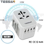 TESSAN Adaptateur de Voyage Adaptateur Universel avec 2 USB et 2 Type C, Adaptateur Prise Universelle France vers USA Canada UK