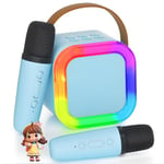 Ankuka Micro Karaoke Enfants avec 2 Micro sans Fil, Jouet Fille Karaoké 3-12 Ans Micro Enfant, Karaoké Bluetooth Portable avec Changement de Voix Magique et Lumière LED. (Bleu)