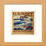 Lumartos, Vintage Poster US Navy Help Your Country! Enlist In The Navy Contemporary Home Decor Wall Art Print, Light Oak Frame, 14 x 14 Inches