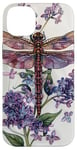 iPhone 14 Plus Dragonfly Surrounded by Lilac Flowers and Leaves Case