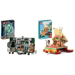 LEGO 76410 Harry Potter Slytherin House Banner Set, Hogwarts Castle Common Room Toy or Wall Display, Collectible Travel Toy & 43210 Disney Princess Moana's Wayfinding Boat Toy