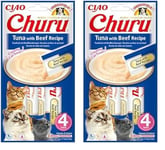 INABA Churu - Friandises pour Chats en Purée au Thon & Bœuf - Délicieux Snacks pour Félins - Texture Lisse et Onctueuse - Nourriture pour Chats - 4 Tubes x 14g (Lot de 2)