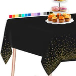 PartyWoo Nappe Noire, Nappe 54 x 108 Pouces, Nappe Rectangle, Nappe en Plastique, Nappe Imperméable, Couverture de Table, Nappe en Plastique, Décorations de Fête Noir et Or (1 Pack)