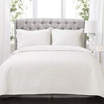 Lush Decor Quilt Diamond Pattern Solid 3 Piece Oversized Bedding Blanket Bedspread Set, White, Full/Queen