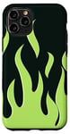 Coque pour iPhone 11 Pro Motif flammes vert citron, fond noir