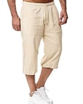 LVCBL Mens Linen Shorts 3/4 Length Pants Summer Trousers Beach Yoga Joggers Casual Sweatpants Khaki XXL