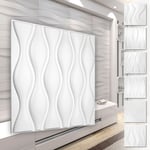 Panneaux muraux 3D en plastique pvc - revêtement mural blanc avec aspect 3D - motifs Wave: 2 m² 8 panneaux, HD052