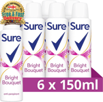 6 x Sure Bright Bouquet Anti-Perspirant Aerosol deodorant for women 48hr 200ml