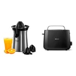 Russell Hobbs Presse Agrumes Electrique [Automatique: Jus de Fruit Frais Rapide] Classic (Inox Brossé, 2 Sens Rotation & Philips Grille-pain - 2 Fentes, 8 Réglages