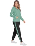 Parabler Survêtement de jogging 2 pièces pour femme - Combinaison de sport en polyester - Veste à capuche et pantalon de sport - Tailles S à XXL, vert, XL