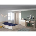 Vente-unique Lit enfant 90 x 190 cm avec 1 tiroir - Coloris : Naturel et blanc + sommier + matelas - IPLIA