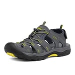 GRITION Sandales de Sport pour Hommes, Été Marche Casual Sandales de Trekking à Bout Fermé, Respirantes Antidérapantes Légères Séchage Rapide Réglables Chaussures Plates Gris Jaune 42EU