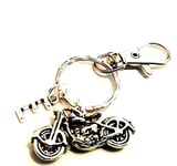 Motorbike Keyring, Personalized Motorcycle Keychain, Initial Bike Keychain, Biker Hells Angel Bag Charm Velvet Bag