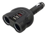 Qoltec - Strömadapter För Bil - 52 Watt - 3.1 A - Pd, Qc 3.0 (Usb, 2 X Usb, 24 Pin Usb-C, 2 X Automobile Cigarette Lighter) - Svart