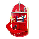 Teamson Kids Caserne de Pompiers en Bois, Jeu Imaginatif avec 24 Figurines, Multicolore