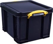 Really Useful Plastic Storage Box 35 Litre Solid Black with Yellow Handles