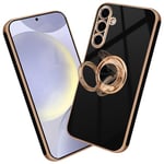 Nuxiady Coque pour Samsung Galaxy A15 5G / 4G Antichoc Housse Silicone TPU Étui avec Magnétique Support à Anneau Rotatif, Etui 360° Ring Stand Case Protection Cover pour Galaxy A15, Noir