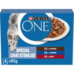 PURINA ONE Chat Stérilisé Effilés en Sauce Saveurs Assortis Sardine Canard et Boeuf Sachets Repas pour Chats Adultes 85 g | Lot de 10