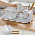 Dish Rack Drainer with Drip Tray and Cutlery Holder Anti Rust White Calitek New