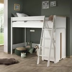 Nash white - Pack Combiné Lit Mezzanine 90x200cm + Armoire Basse