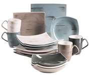 MÄSER Série Derby Premium Set pour 4 personnes de qualité gastronomique, en porcelaine pastel, couleur pastel, durable Service de table rectangulaire Blanc, beige, gris, bleu.