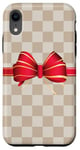 Coque pour iPhone XR Vanilla White Coffee Red Bow Checkered classic pattern