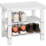 Sobuy - Etagère à chaussures, Banquette en bambou haute de gamme, Rangement chaussure/salle de bain, Petit modèle L50xP29xH46cm -Blanc ® FSR02-K-W