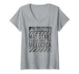 Womens Funny Warning Sign May Start Talking About Melodica V-Neck T-Shirt