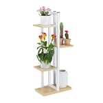 Relaxdays Étagère à plantes, escalier fleurs, 4 niveaux, HLP 93x42,5x22,5 cm, aspect bois, marron clair