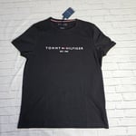 Tommy Hilfiger Men's Core Tommy Logo T-Shirt Black XL Crew Neck 100% Cotton