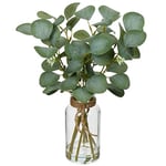 Briful Tiges d'eucalyptus artificielles dans Un Vase en Verre avec Fausse Eau, 35,6 cm, Fausses Feuilles d'eucalyptus pour la Maison, Le Bureau, la Ferme, la décoration de Centre de Table de Mariage