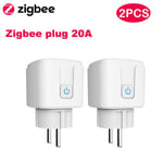 Prise Tuya Smart Zigbee 16A/20A,prise ue,compteur de puissance 3680W,compatible avec Alexa Assistant domestique et Hub Tuya ZigBee - Type zigbee plug 2pcs #A