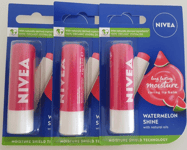 3 x Nivea Caring Lip Balm Watermelon Shine with Natural Oils 4.8g