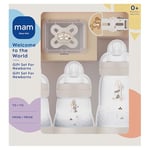 MAM Welcome To The World Set, Newborn Bottle Set with 0-2 Months Baby Soother and Clip, Newborn Baby Gifts, Grey (Designs May Vary)