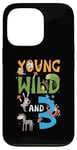 Coque pour iPhone 13 Pro Anniversaire du zoo pour enfants de 3 ans - Animaux de la jungle - Safari