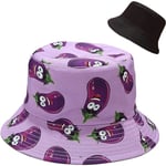 Vändbar Bucket Hat Fiskehatt Solhatt för Kvinnor och Flickor, Aubergine