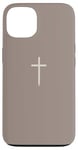 Coque pour iPhone 13 Simple Cross Christian Earthy Boho Minimaliste Beige Taupe