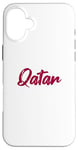 Coque pour iPhone 16 Plus Lettres Word Qatar dans une belle police rouge