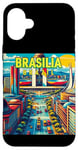 Coque pour iPhone 16 Plus Souvenirs de Brasilia Brésil Voyage Vintage Retro City Skyline