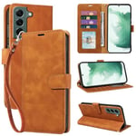 GOTOURED for Samsung S22 Case, S22 Case Wallet 4 Card Slots,[RFID Blocking] [Wrist Strap] [Kickstand] Magnetic Shockproof Protective Leather Flip Cases Cover for Galaxy S22 (Brown)