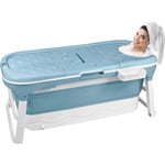 HENGMEI Baignoire pliable pour adulte XXL Baignoire portable Avec housse Roulettes massage et plateau baignoire Bleu 148x62x53cm