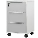 HOMCOM Caisson de Bureau sur roulettes avec 3 tiroirs et Serrure pour dossiers Blanc et Gris