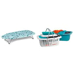 Beldray LA023735SEW Mini Petite Table Planche à Repasser, Table Repassage Voyage, 73 x 31 cm + LA030450TQEU Lot de 2 Panier à Linge, Paniers de Rangement à Linge en Plastique