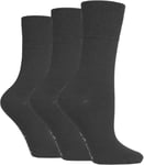 LADIES 3 PR GENTLE GRIP SOCKS - CORE PLAIN 4-8 CHARCOAL