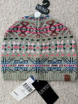 Genuine RALPH LAUREN Taupe Pink Fairisle 27% Wool HAT BEANIE Tags 454928470001