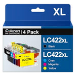 Coloran LC422 XL Pack de 4 Cartouches d'encre Remplacement Compatible pour Brother LC422XL LC422BK pour Brother MFC-J5340DW MFC-J5740DW MFC-J6940DW MFC-J5345DW MFC-J6540DW (Noir, Cyan, Magenta, Jaune)